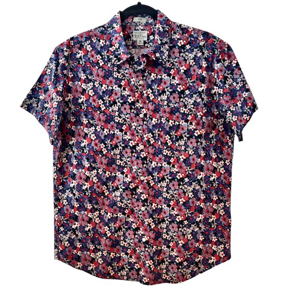 J Crew Mens Size M Spring Floral Short Sleeve Button Front Slim Fit Shirt Top - Picture 2 of 11